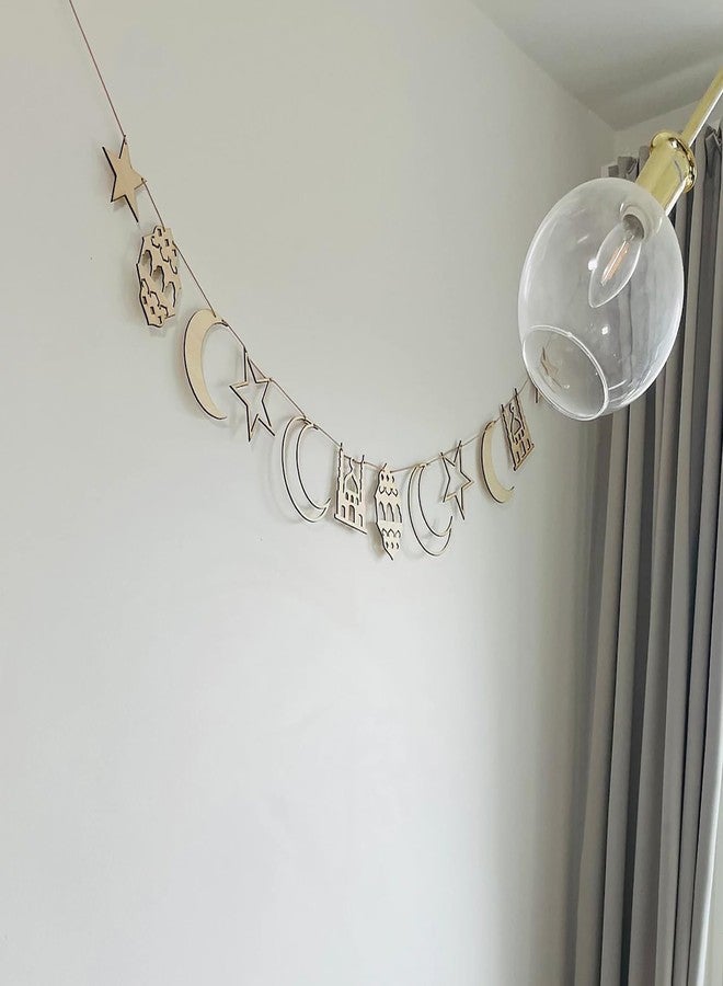 Cliths Wooden Festive Ramadan and Eid Garland Islamic Holiday Banner Wooden Eid Decoration for Home & Party Ramadan Mubarak Garland - Image 4